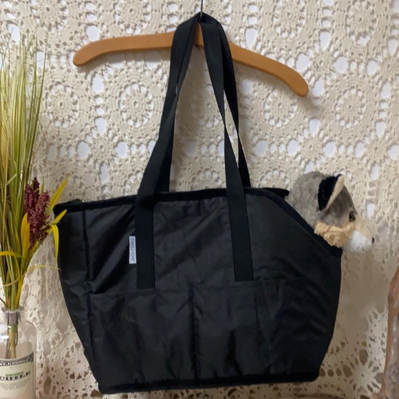 Smillion Dog carrier tote. Black with velvet trim and inside velvet.